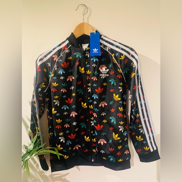 ADIDAS Originals Bomber Style Jacket Multicolor Print Kids Junior Medium NEW - Picture 2 of 3